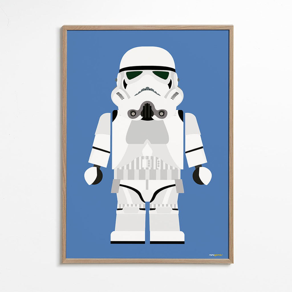 Dětský plakát Stormtrooper hračka na modrém pozadí