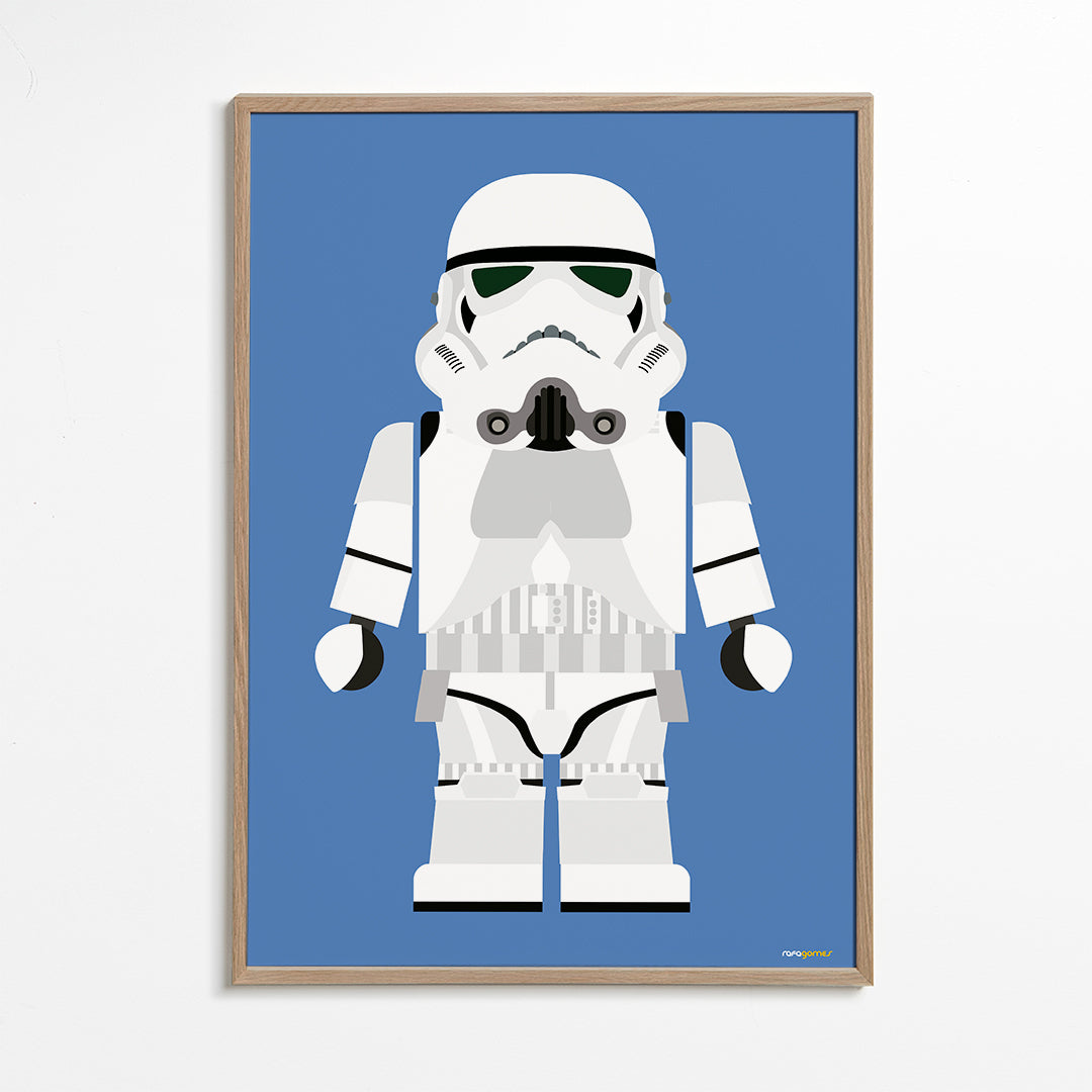 Dětský plakát Stormtrooper hračka na modrém pozadí