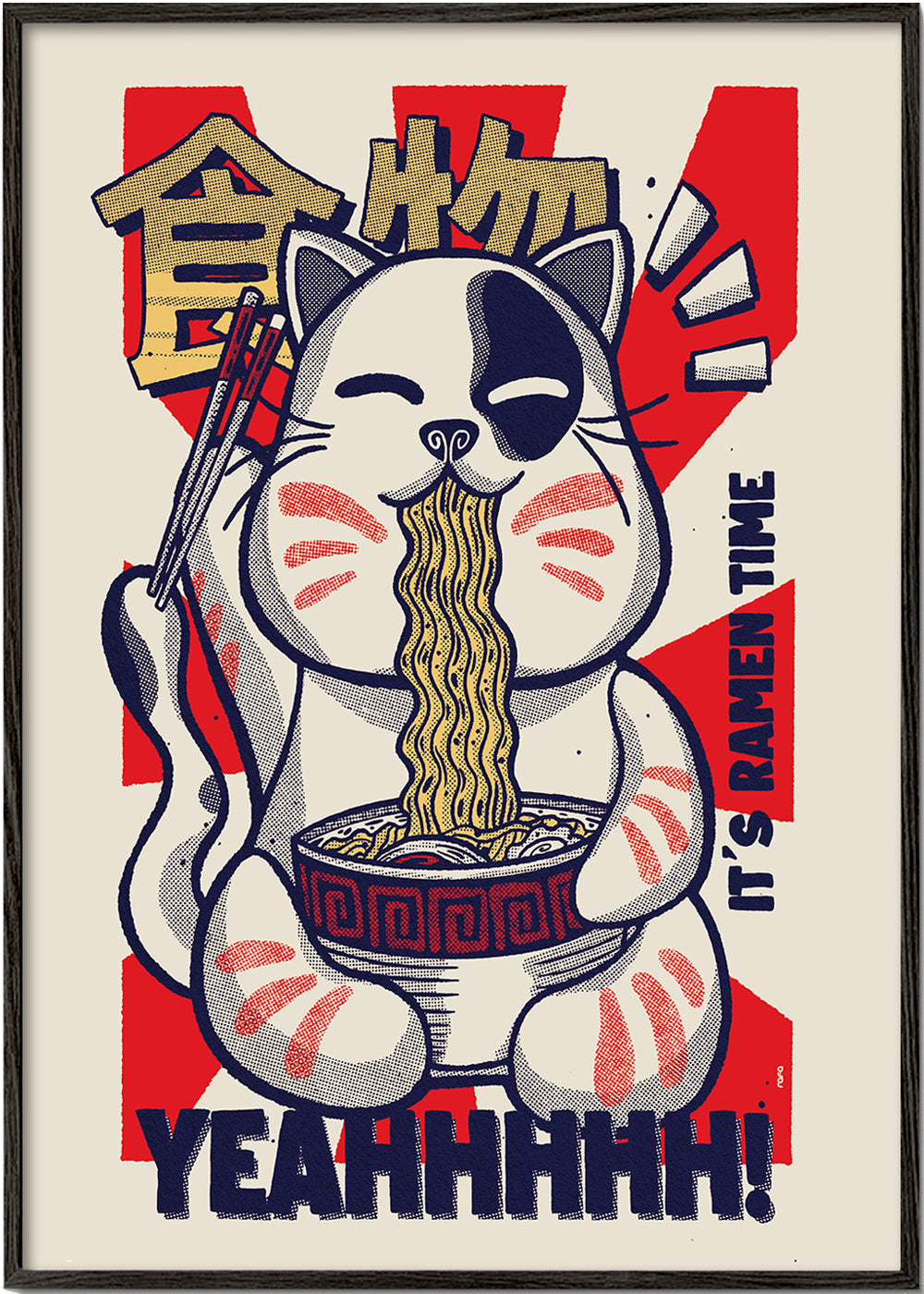 Obraz do kuchyně: ilustrovaná ramen kočka