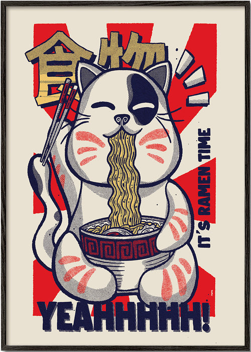 Obraz do kuchyně: ilustrovaná ramen kočka
