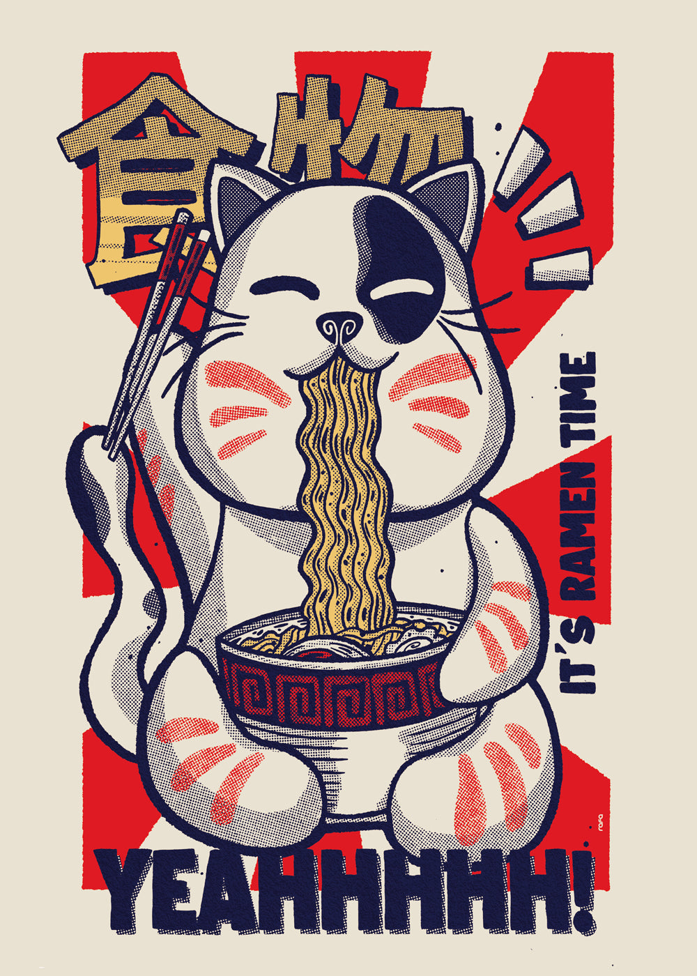 Obraz do kuchyně: ilustrovaná ramen kočka