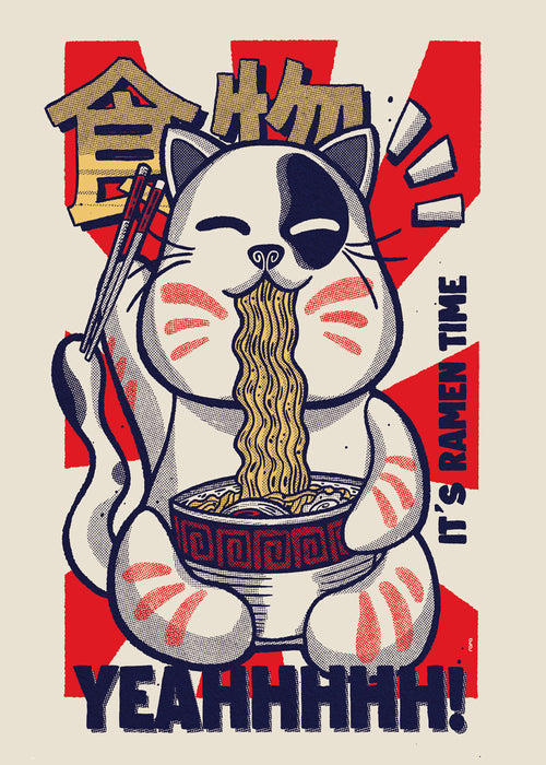 Obraz do kuchyně: ilustrovaná ramen kočka