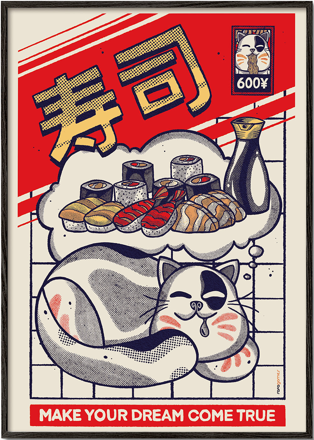 Obraz do kuchyně se sushi a kočkou
