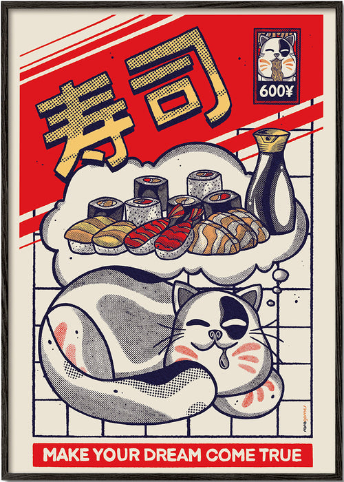 Obraz do kuchyně se sushi a kočkou