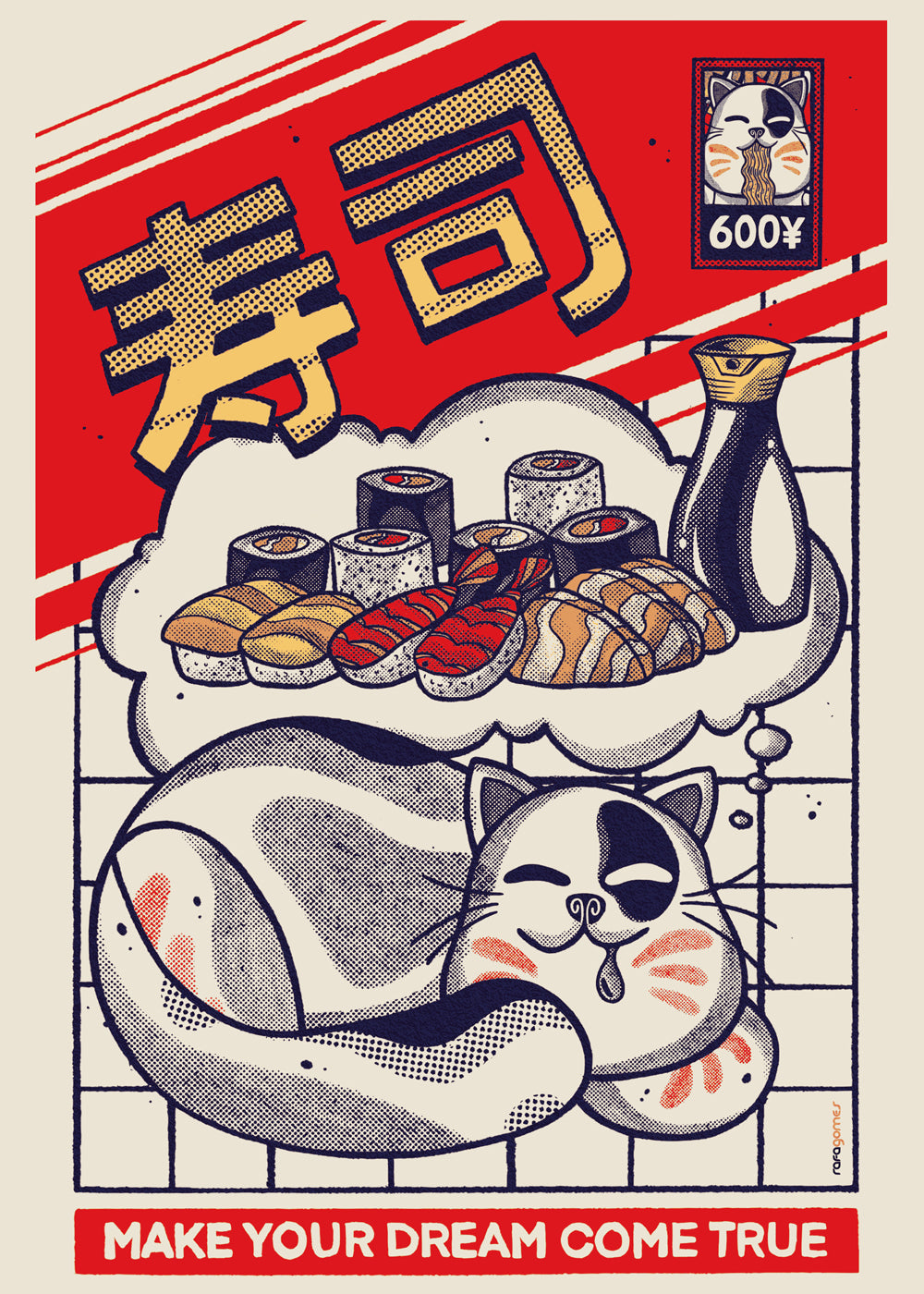 Obraz do kuchyně se sushi a kočkou