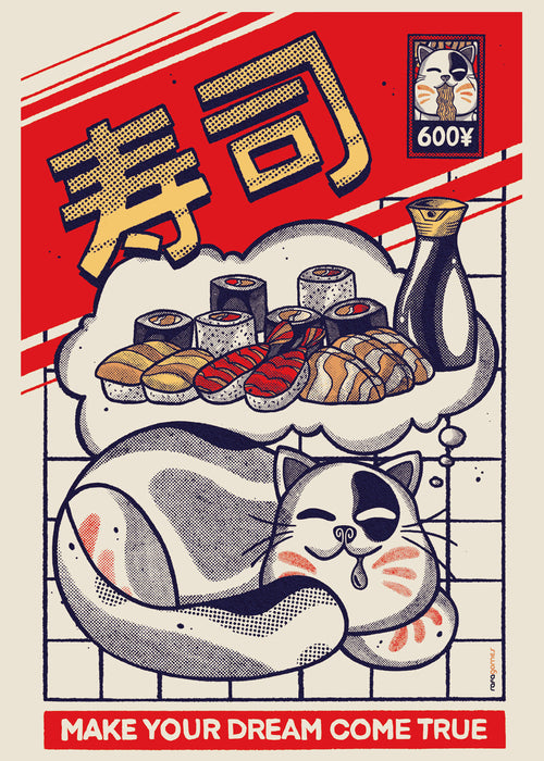 Obraz do kuchyně se sushi a kočkou