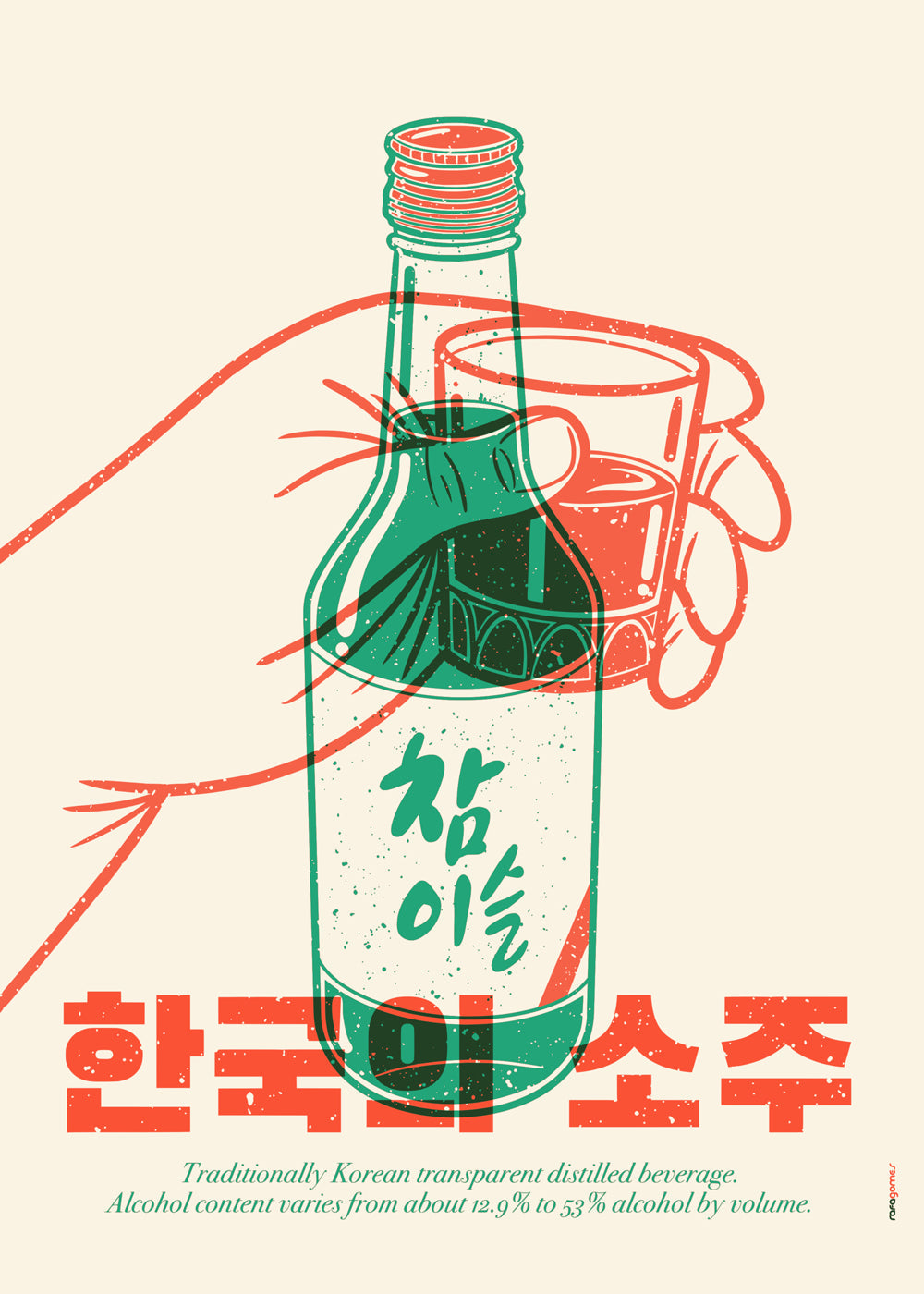 Obraz do kuchyně s ilustrovanou lahví soju