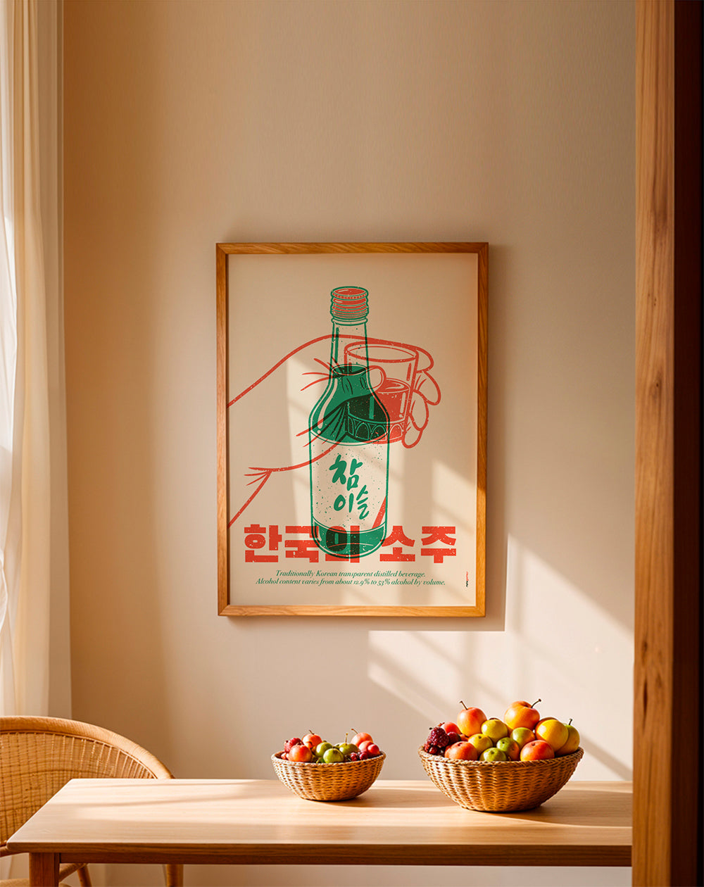 Obraz do kuchyně s ilustrovanou lahví soju