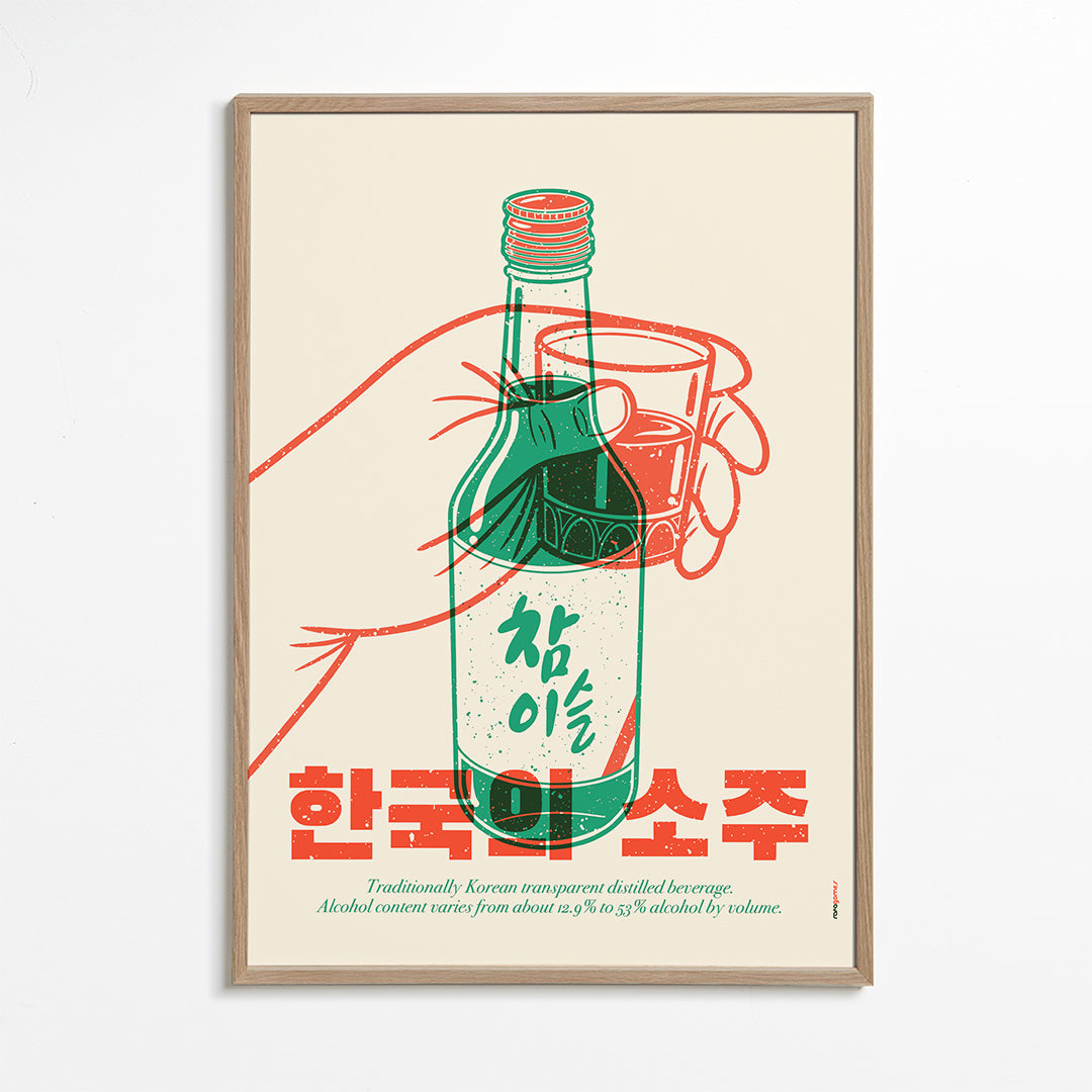 Obraz do kuchyně s ilustrovanou lahví soju
