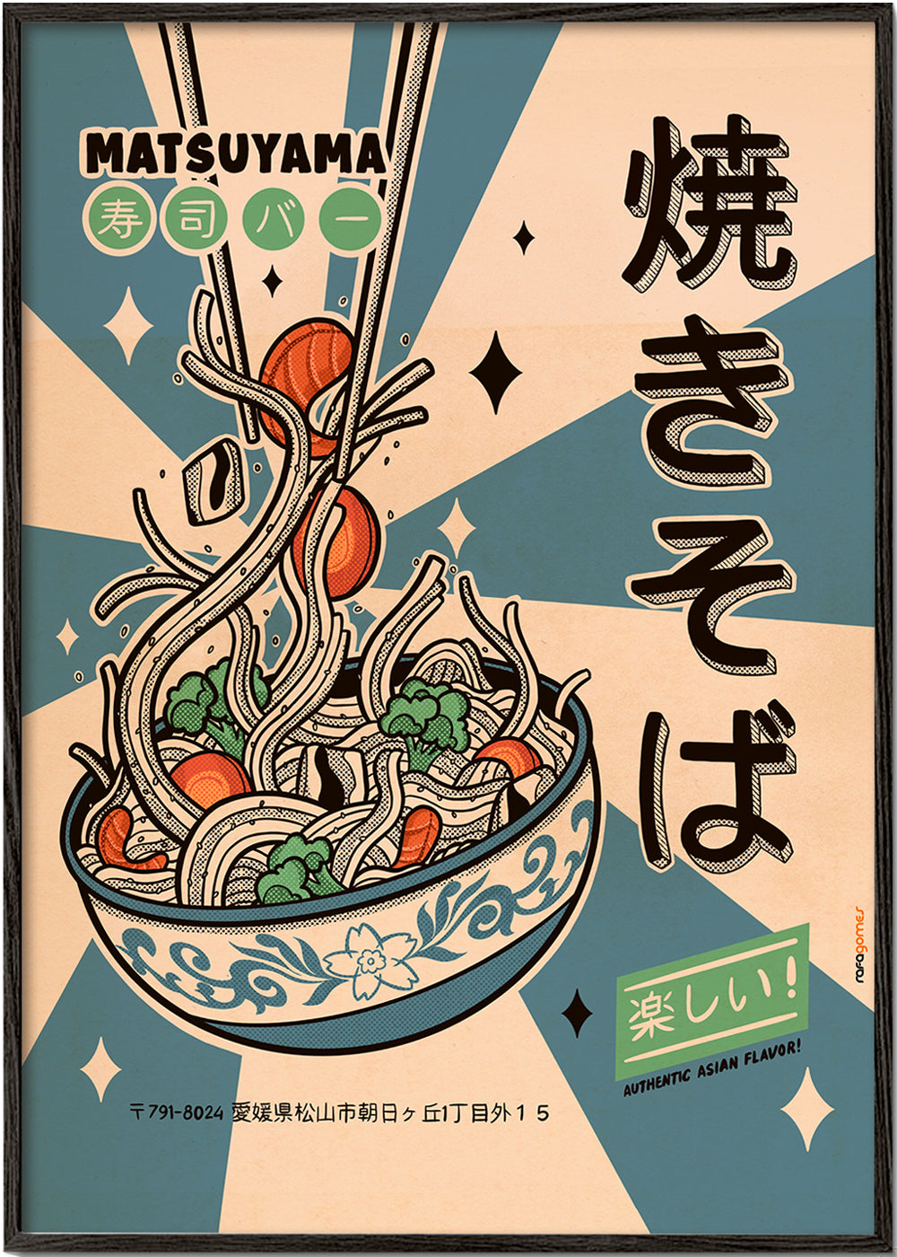Obraz do kuchyně: yakisoba ilustrace ve vintage stylu