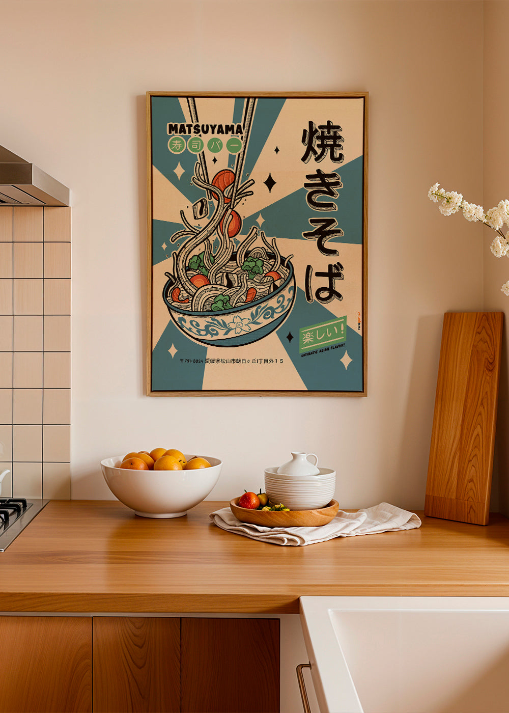 Obraz do kuchyně: yakisoba ilustrace ve vintage stylu