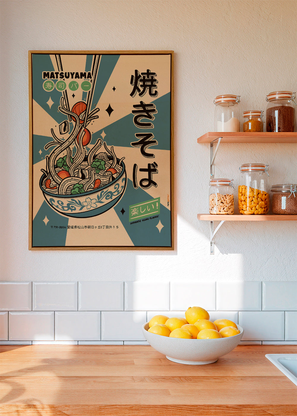 Obraz do kuchyně: yakisoba ilustrace ve vintage stylu