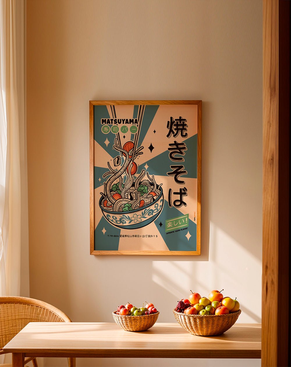 Obraz do kuchyně: yakisoba ilustrace ve vintage stylu