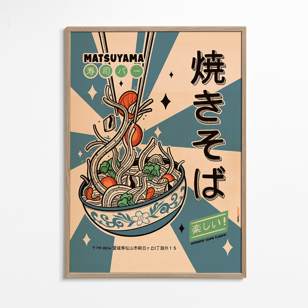 Obraz do kuchyně: yakisoba ilustrace ve vintage stylu