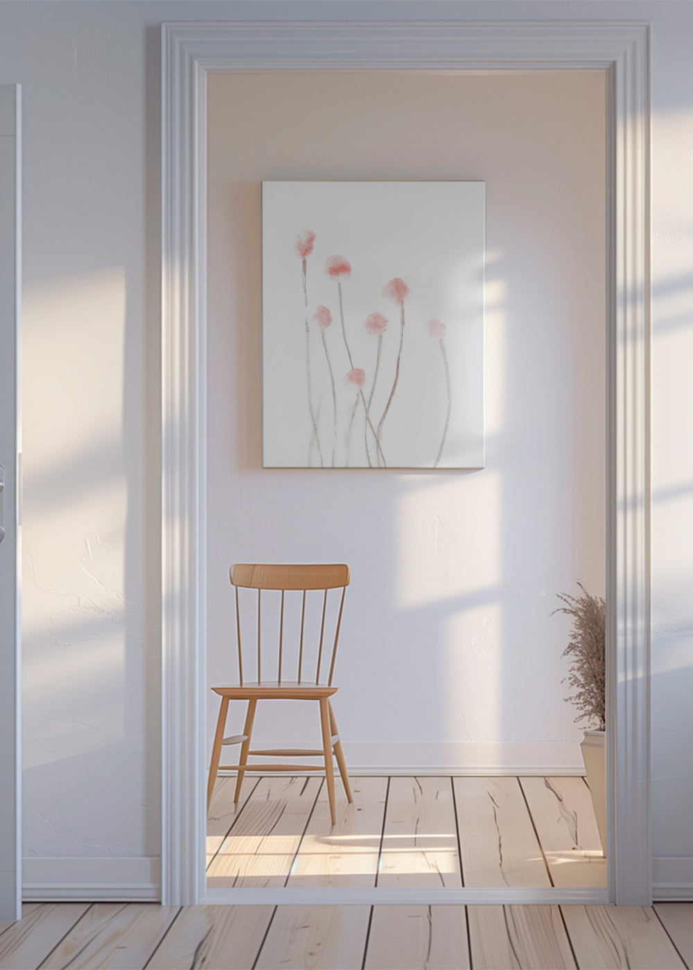 Botanický plakát s jemnými růžovými květy