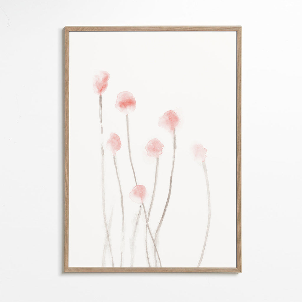 Botanický plakát s jemnými růžovými květy