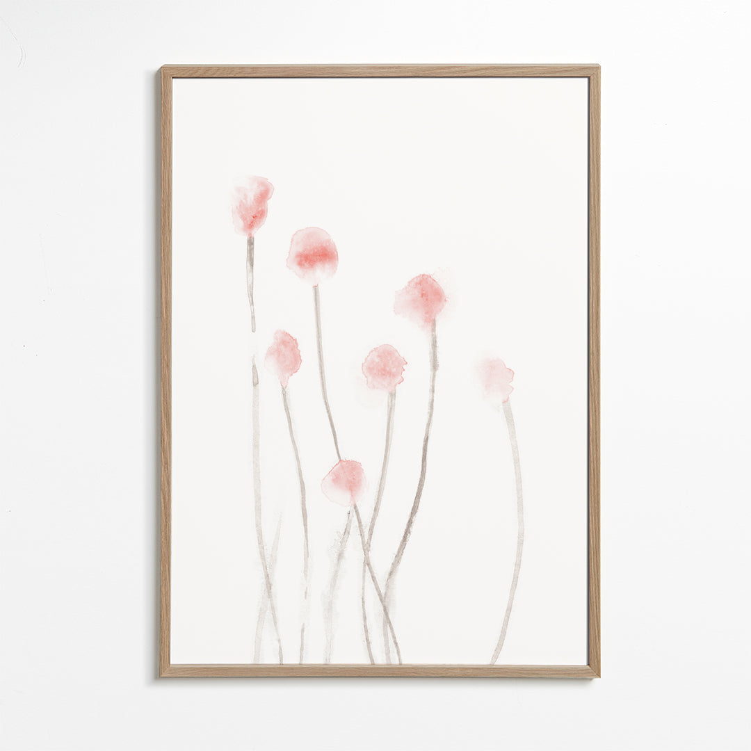 Botanický plakát s jemnými růžovými květy