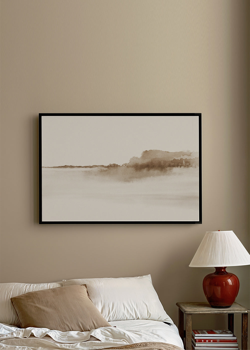 Akvarel krajina sepiová minimal