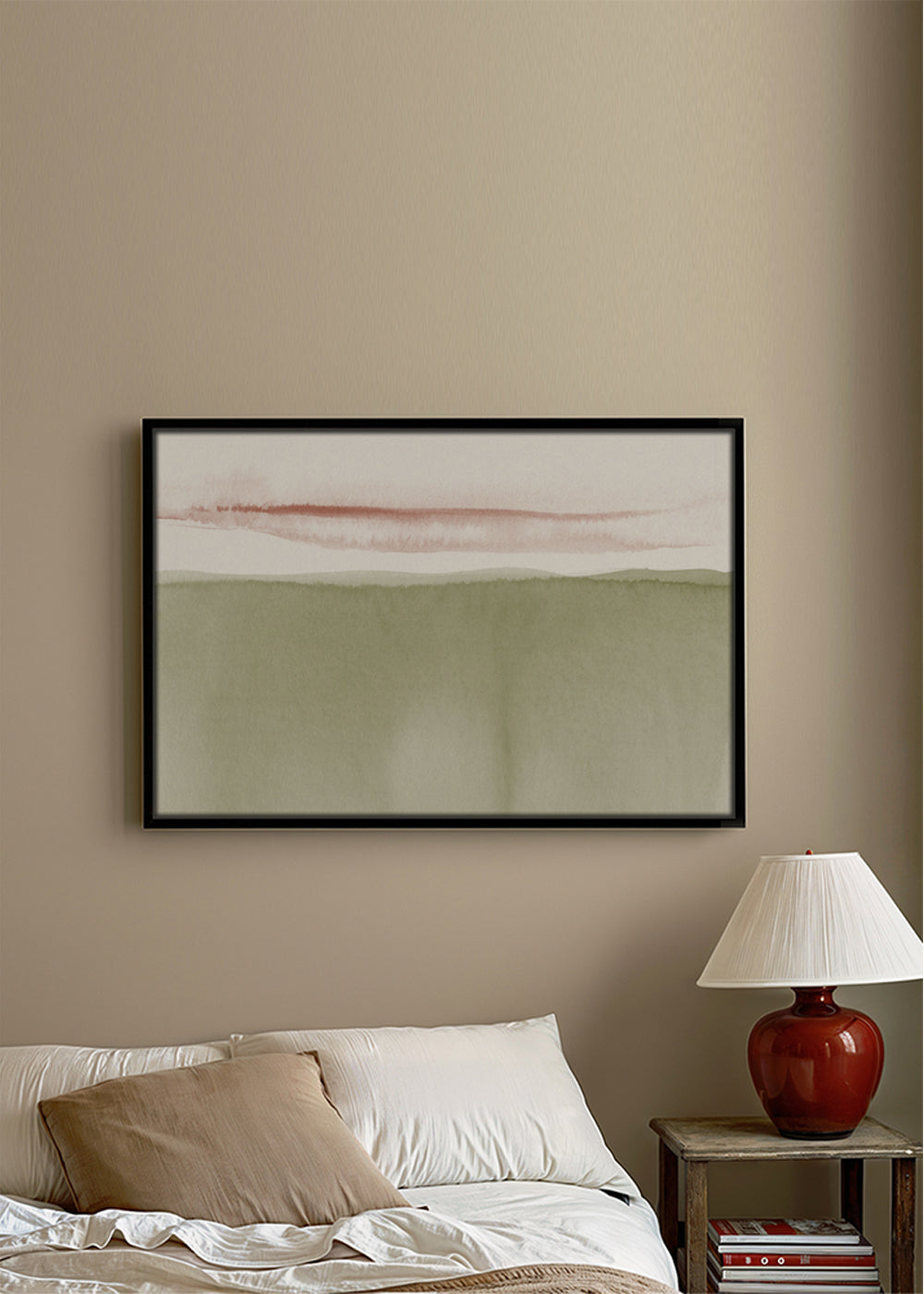 Krajina akvarel olivová minimal