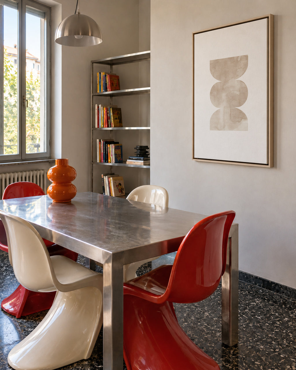 Watercolor shapes Nº4 - beige tones - Framed canvas in an interior