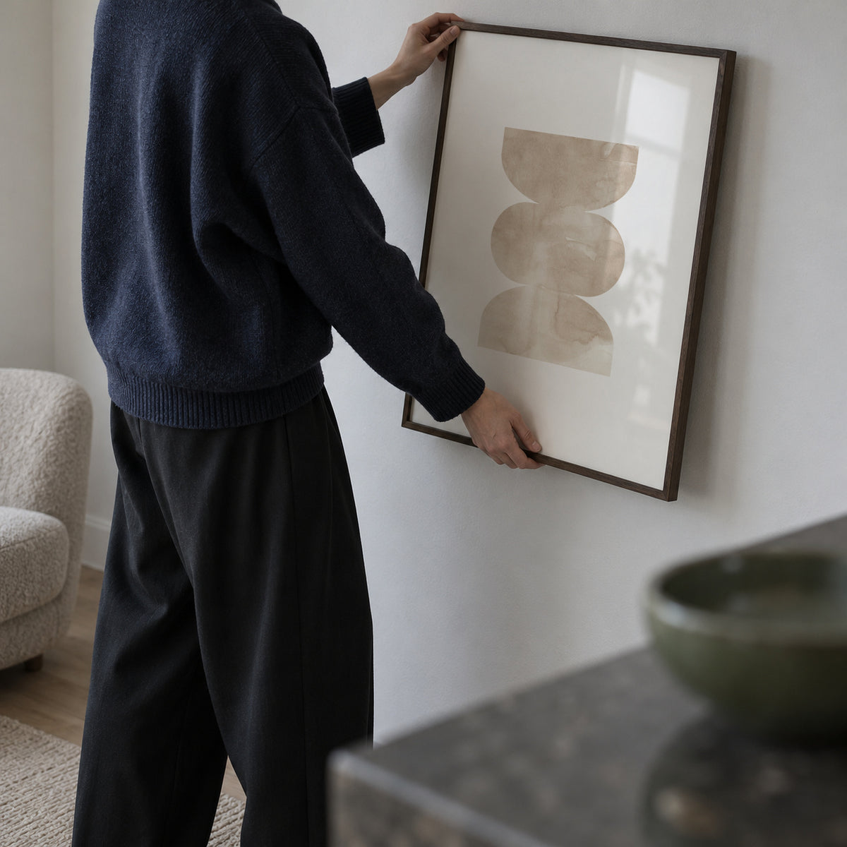 Watercolor shapes Nº4 - beige tones - Framed poster in an interior