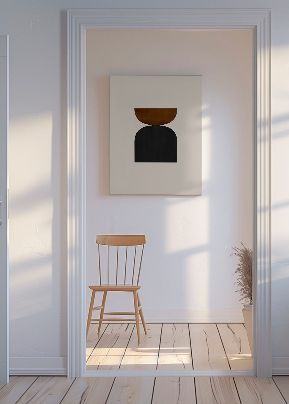 Geometrický obraz s minimalistickými hnědými a černými tvary