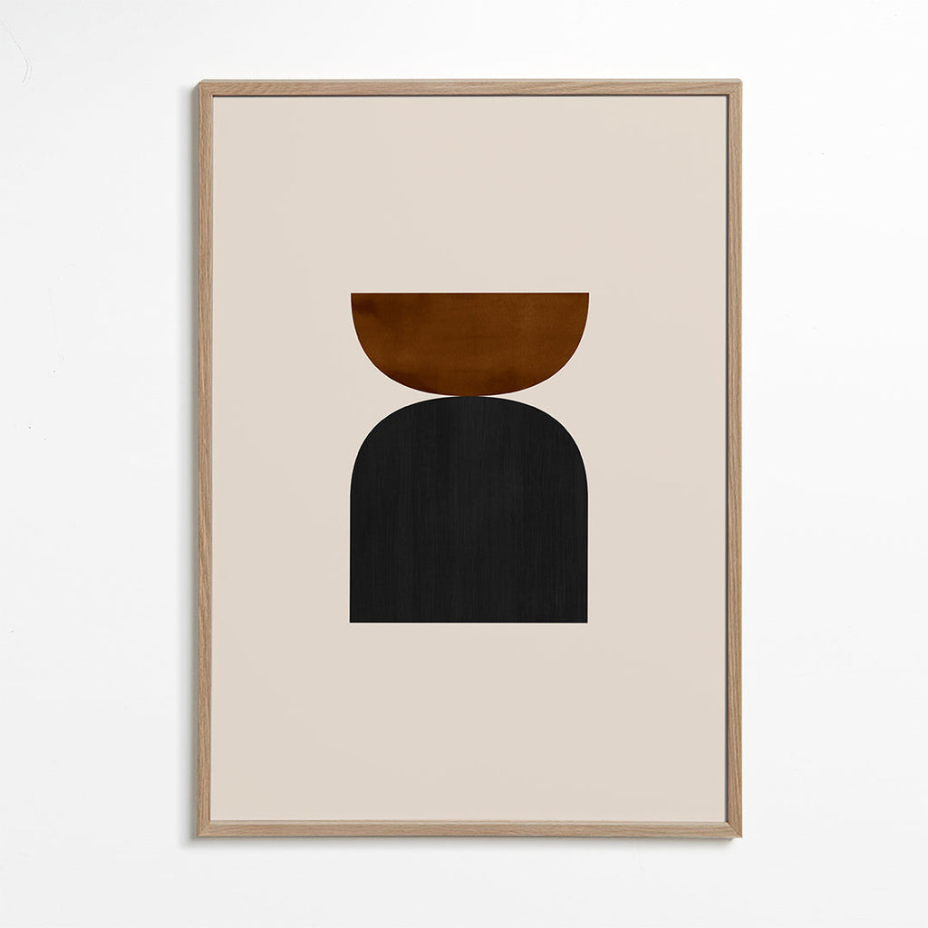 Geometrický obraz s minimalistickými hnědými a černými tvary