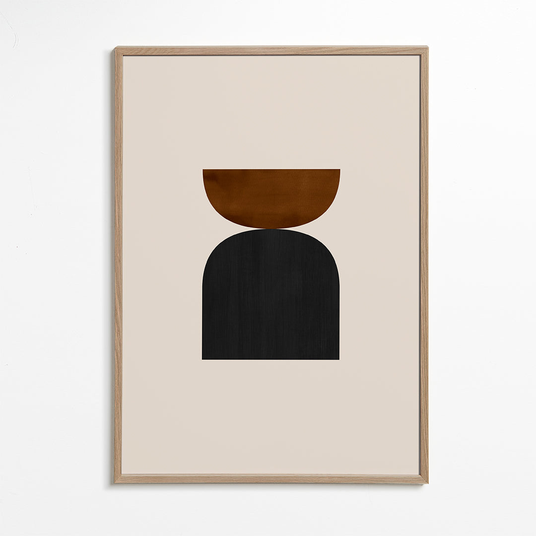 Geometrický obraz s minimalistickými hnědými a černými tvary