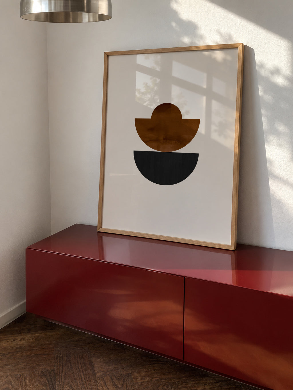 Geometric shapes Nº3 - rust & black - Framed poster in an interior