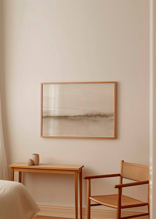 Akvarel krajiny v béžových tónech, minimalistická