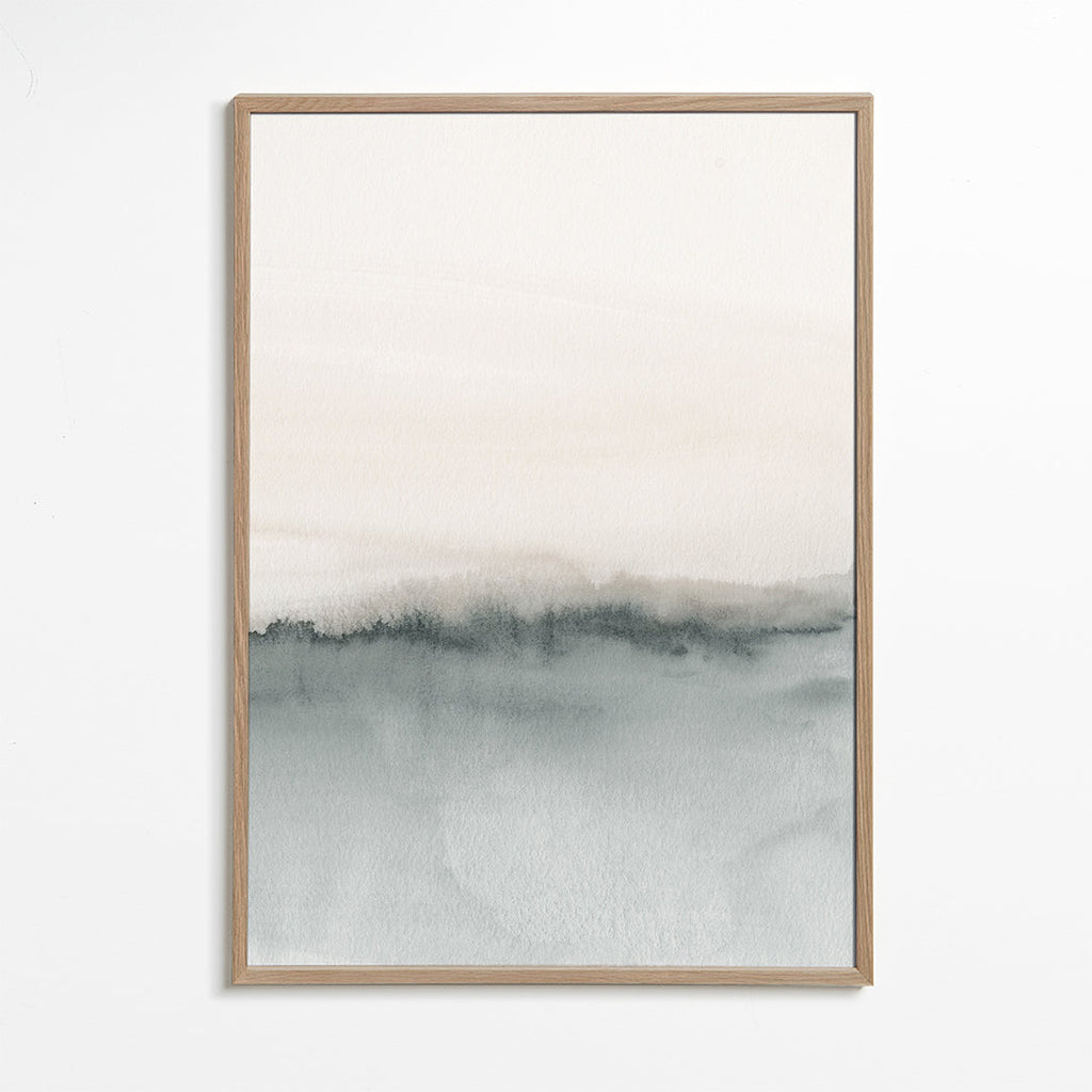 Minimalistická akvarelová krajina v šedi