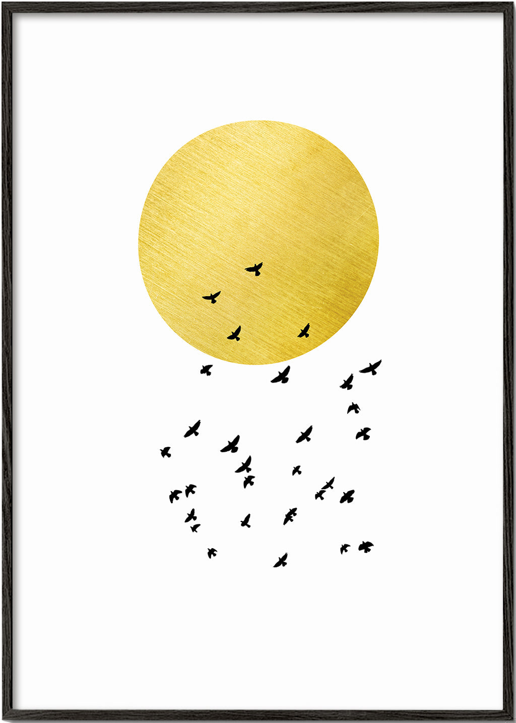 Minimalistický obraz zlaté slunce a hejno