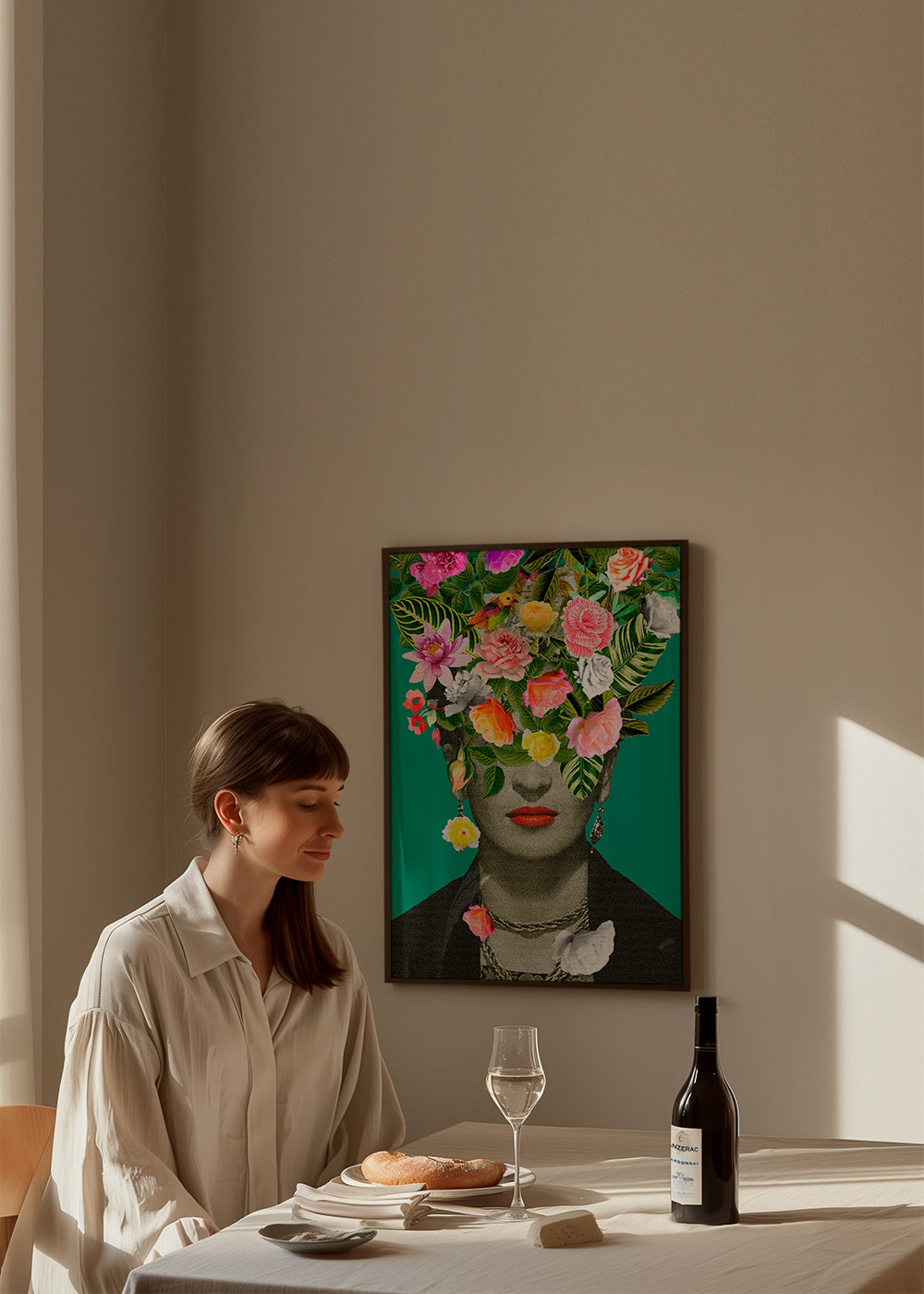 Ilustrace portrét s květinovou korunou