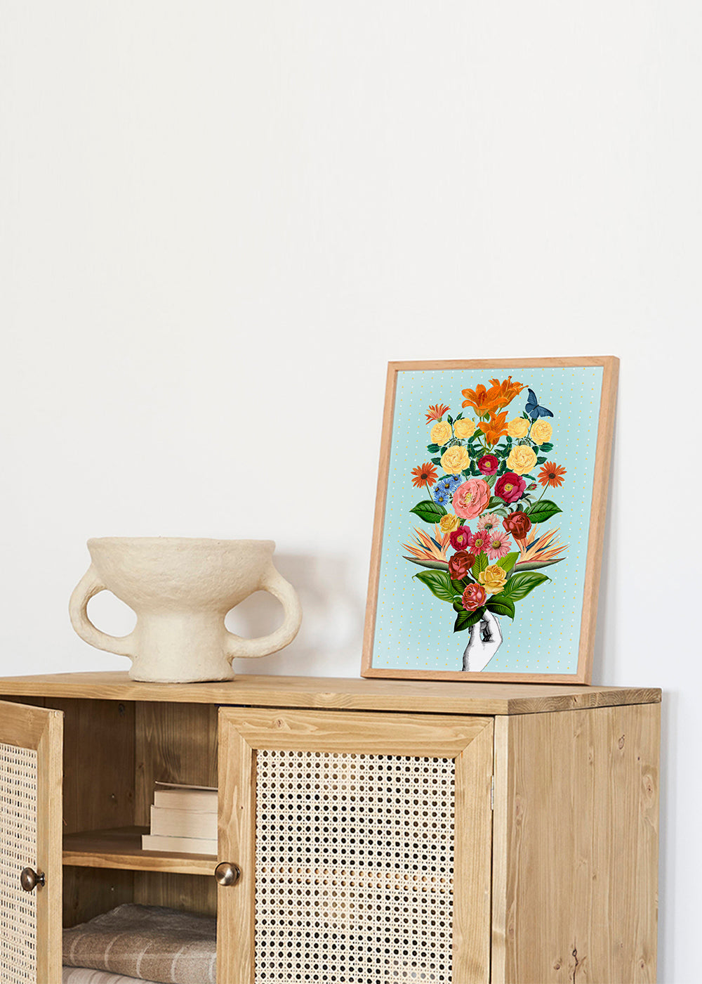 Botanický plakát barevný svazek na modrém pozadí
