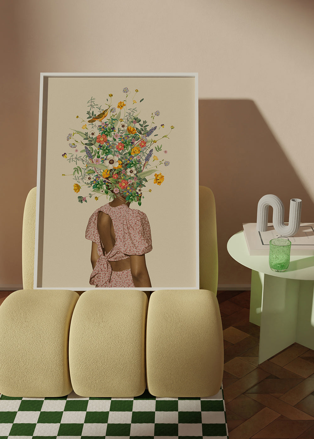 Botanický plakát žena s bujnou kyticí