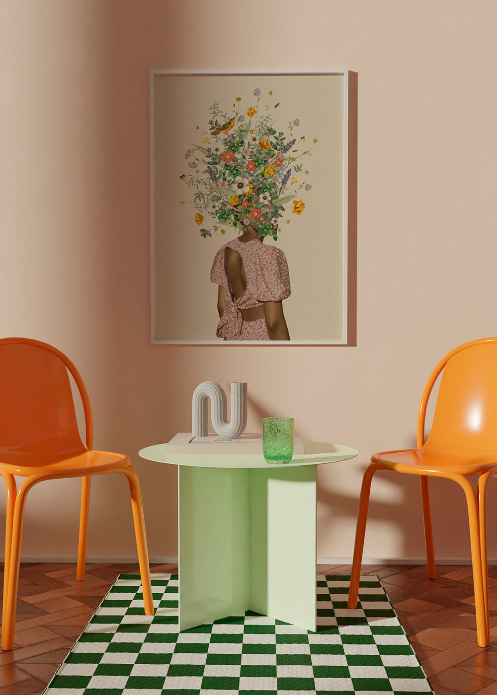 Botanický plakát žena s bujnou kyticí