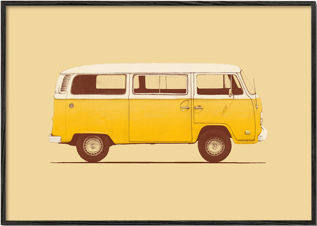 Ilustrace žlutý vůz retro
