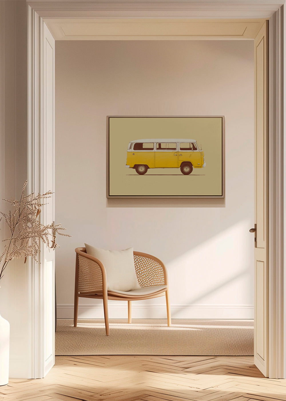 Ilustrace žlutý vůz retro