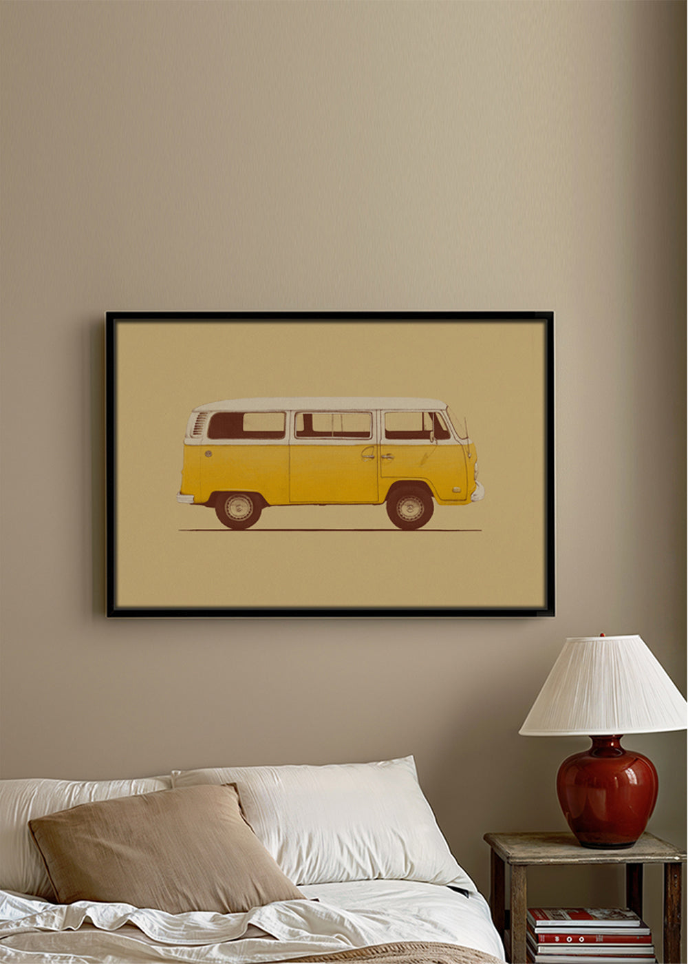 Ilustrace žlutý vůz retro
