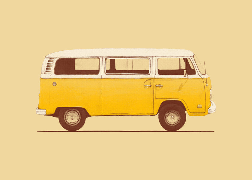 Ilustrace žlutý vůz retro