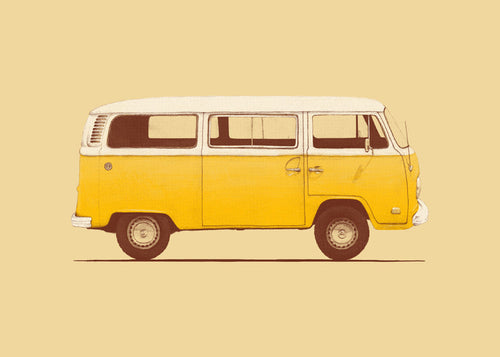 Ilustrace žlutý vůz retro