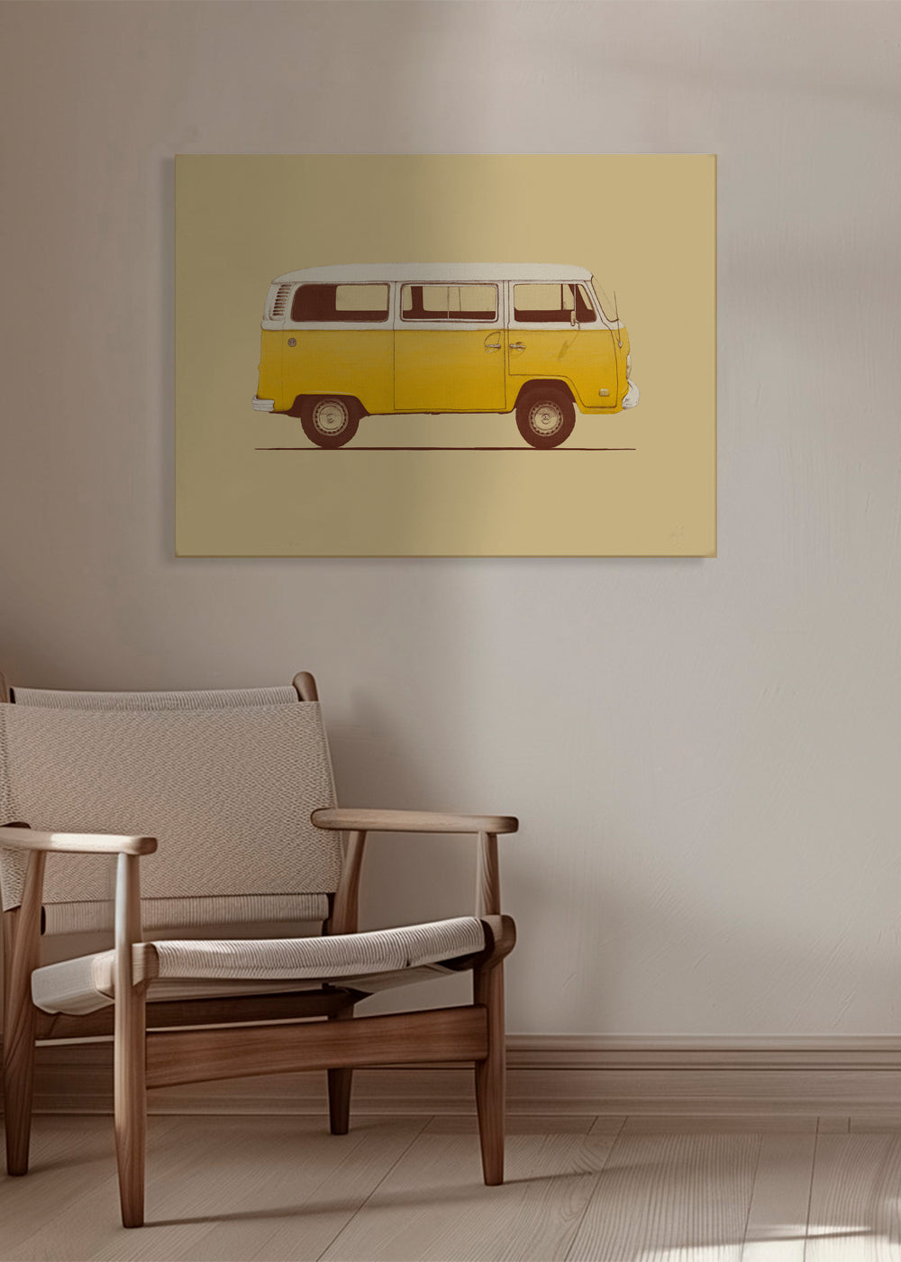 Ilustrace žlutý vůz retro