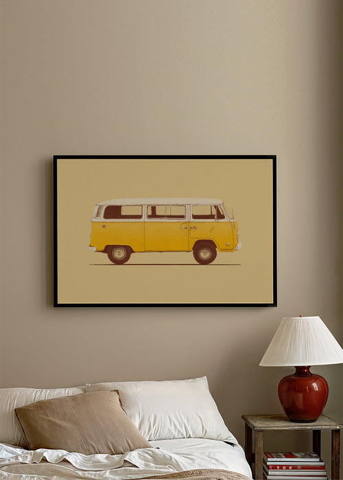 Ilustrace žlutý vůz retro
