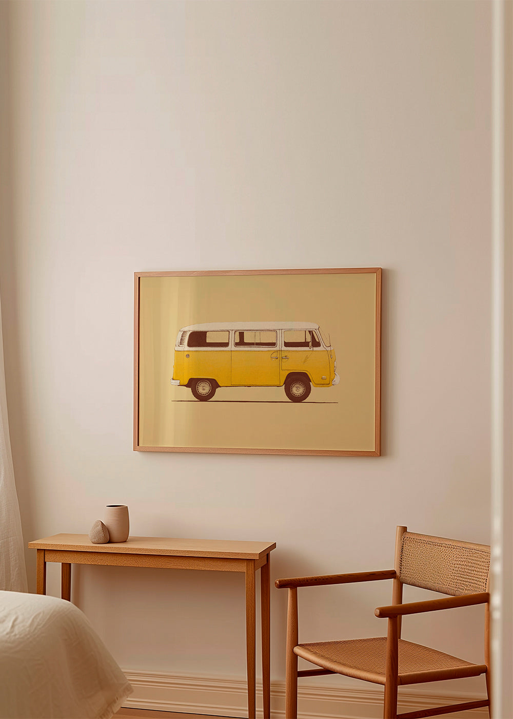 Ilustrace žlutý vůz retro