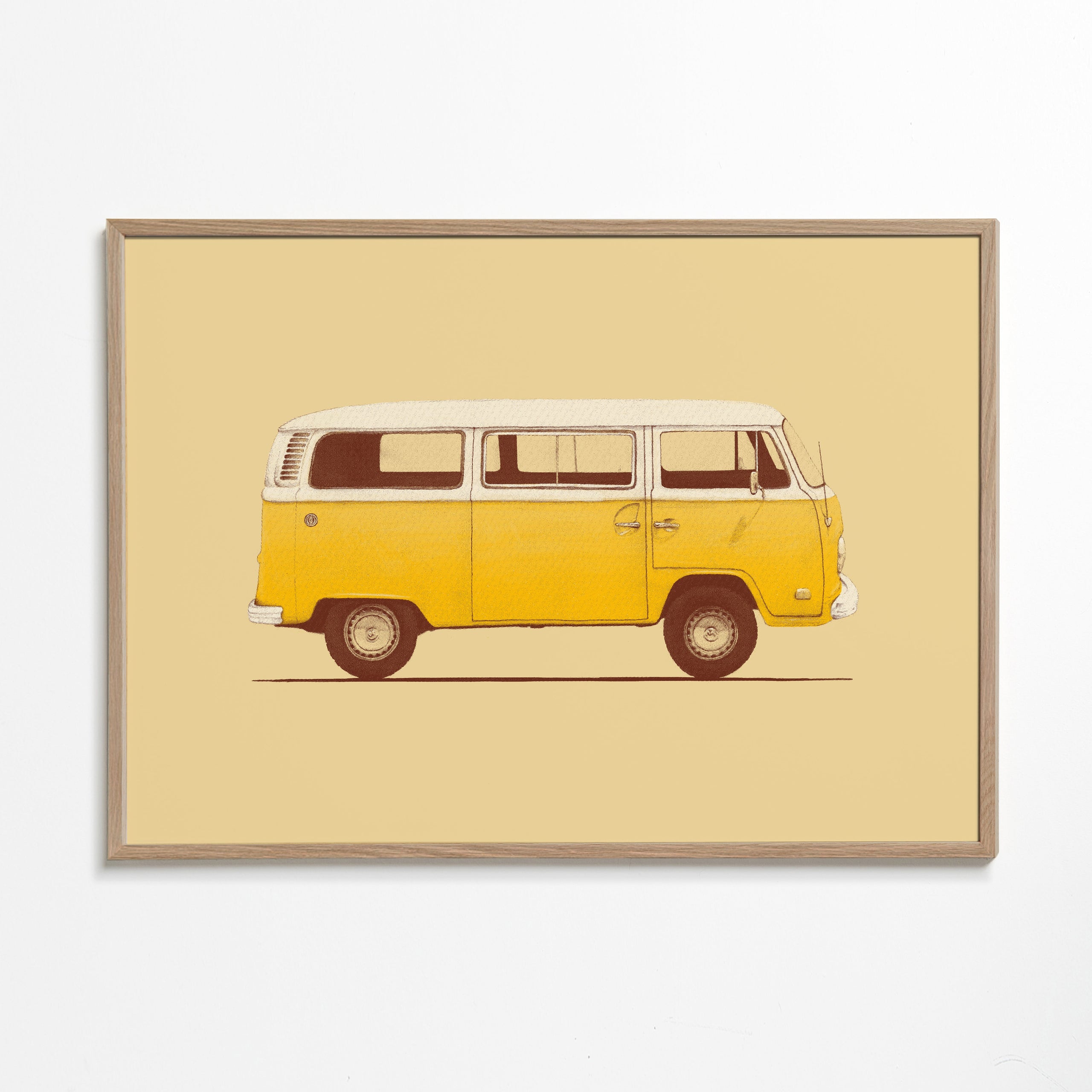 Ilustrace žlutý vůz retro