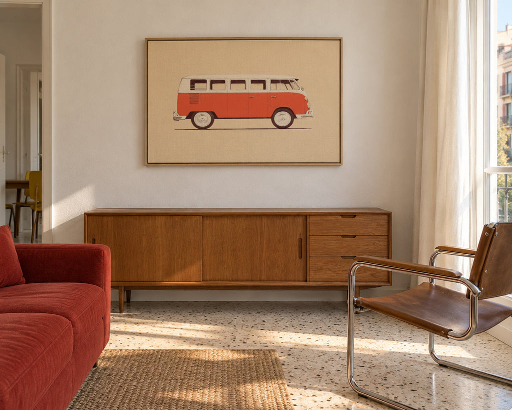 Red Van - Framed canvas in an interior