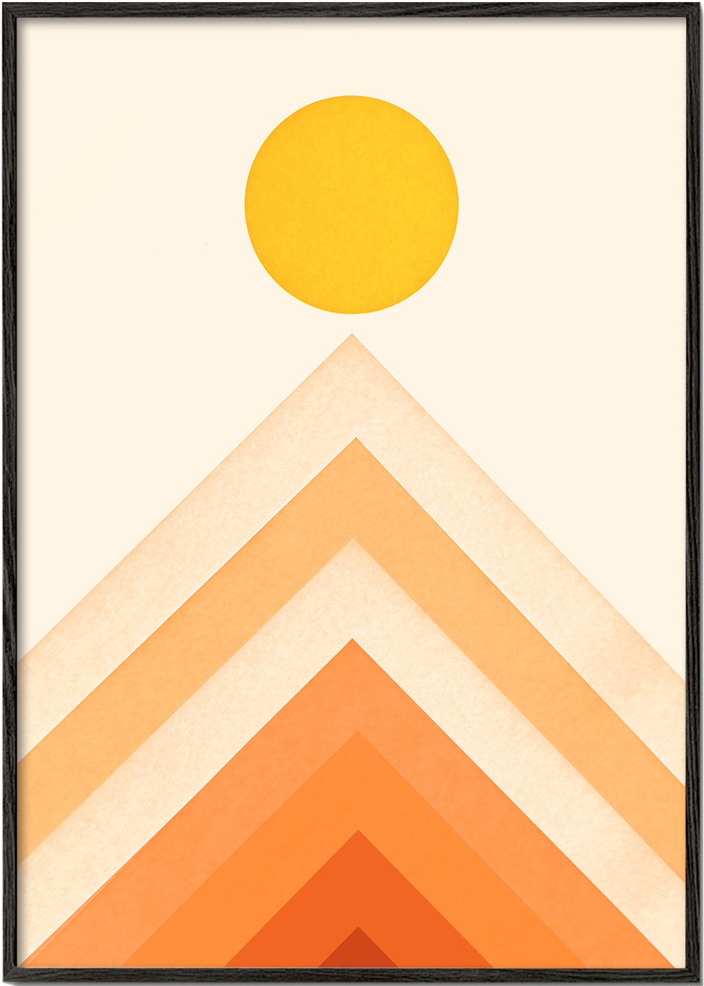 Geometrický obraz se sluncem a minimalistickými štíty