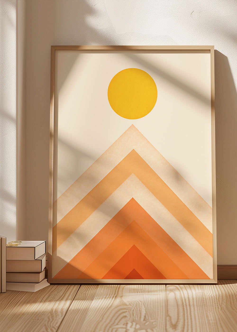 Geometrický obraz se sluncem a minimalistickými štíty
