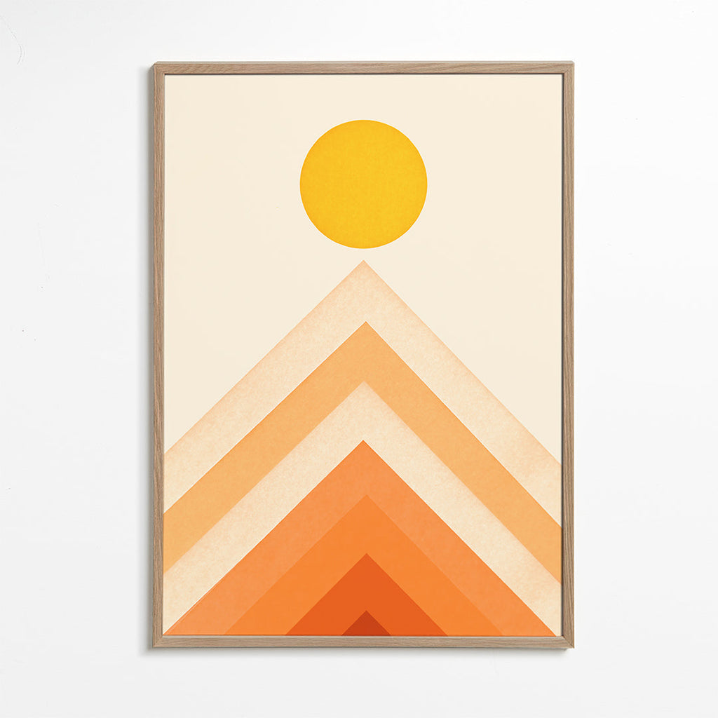 Geometrický obraz se sluncem a minimalistickými štíty