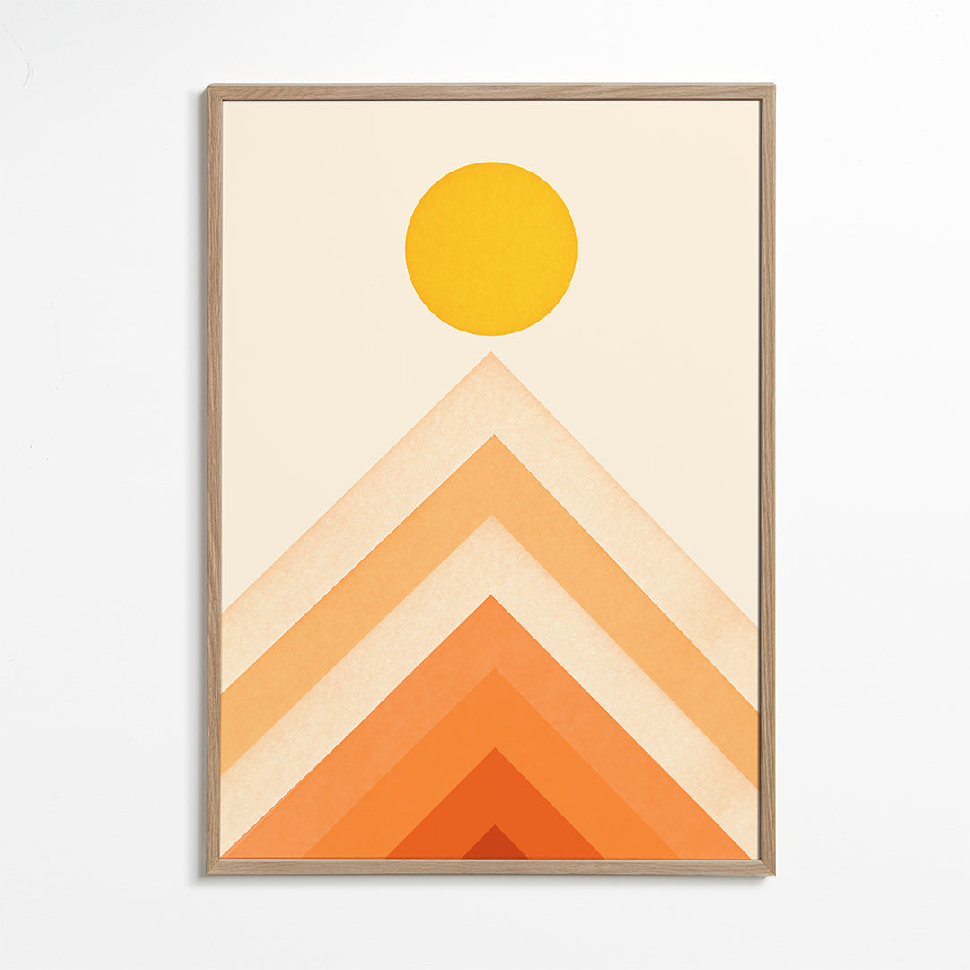 Geometrický obraz se sluncem a minimalistickými štíty